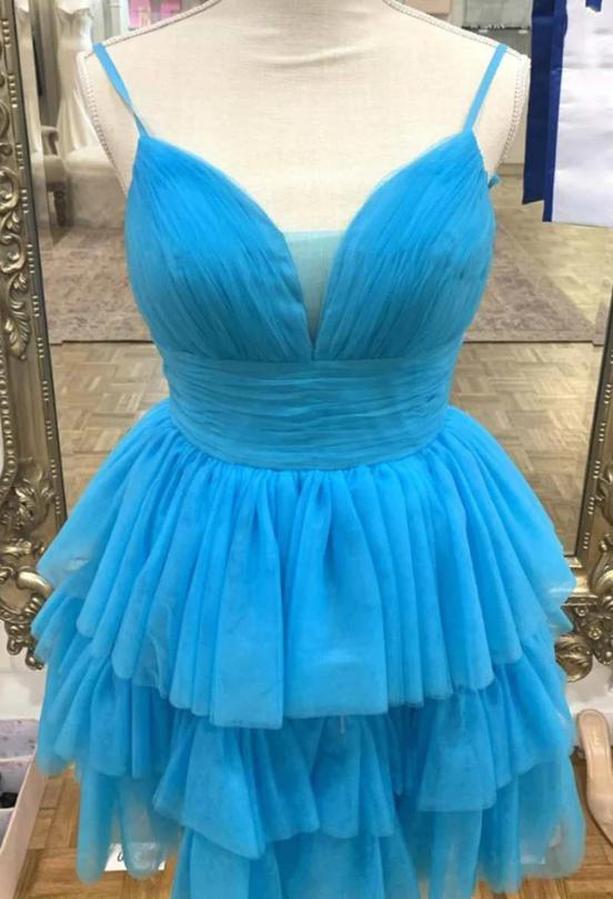 Straps A-line Homecoming Dress,Short Cocktail Dresses with Ruffle Skirt