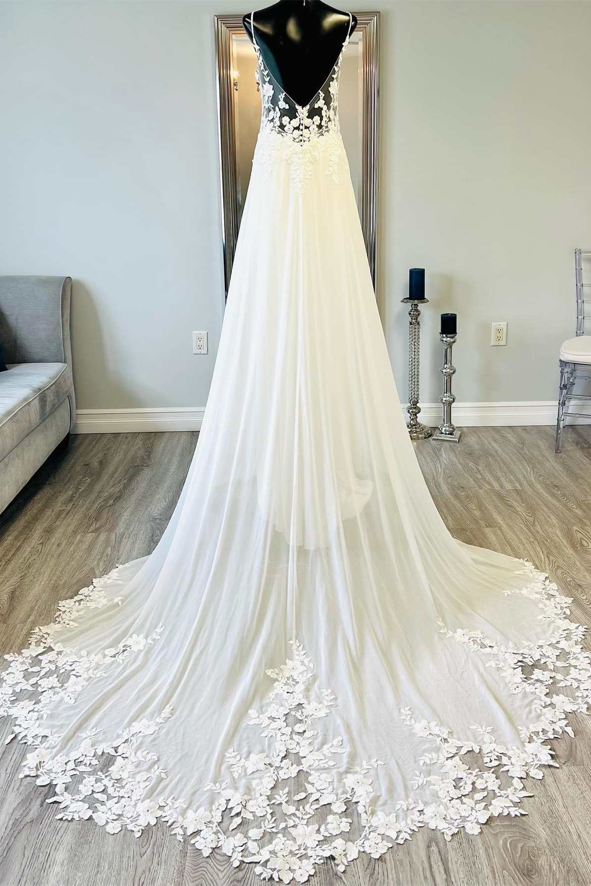 Open Back A-line Chiffon/Lace Beach Wedding Dress DTB157