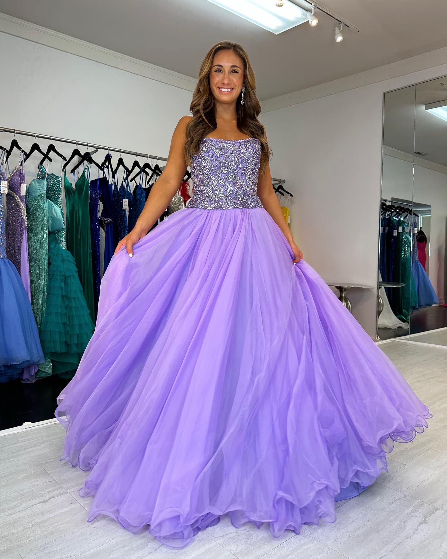 Strapless Long Prom Dress with Beading Top