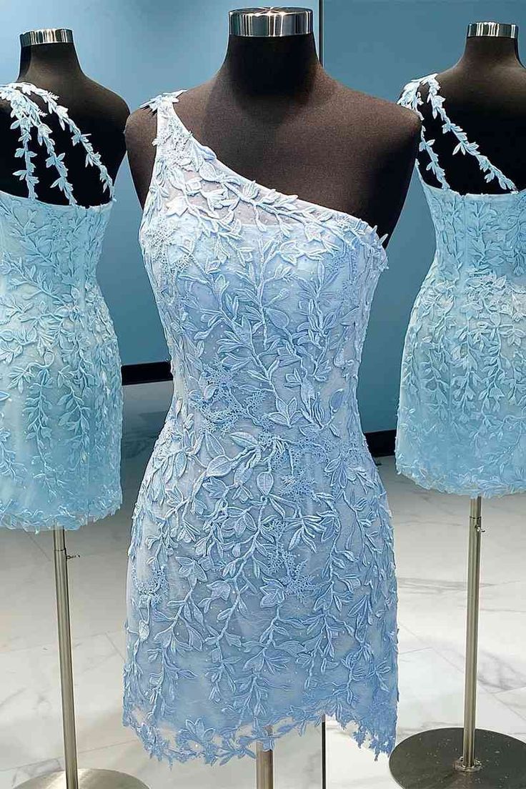 One Shoulder Leaf Lace Homecoming Dress