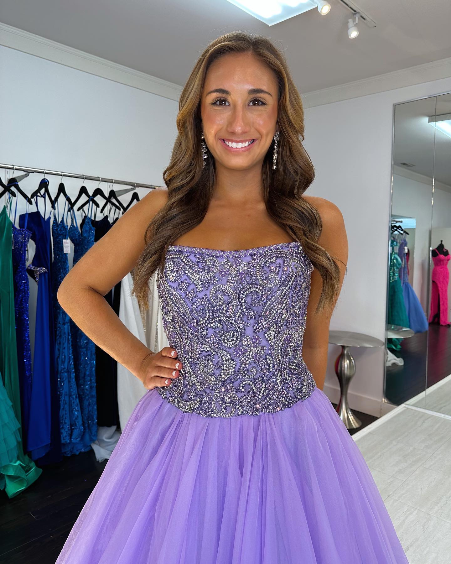 Strapless Long Prom Dress with Beading Top