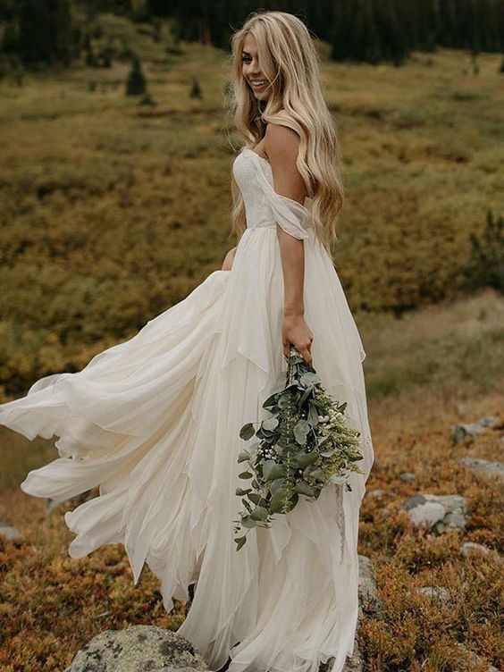 Off the Shoulder A-line Floor-Length Wedding Dresses DTB138