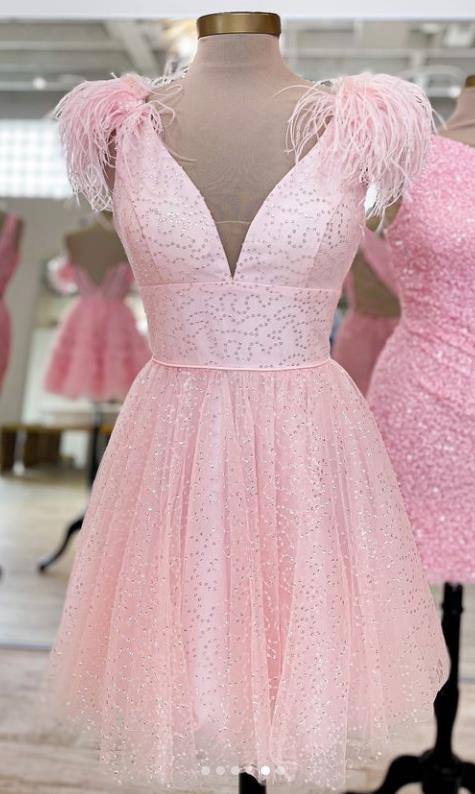 Sparkly Short Homecoming Dress with Feather DressesTailor Sparkly Short Homecoming Dress with Feather DressesTailor