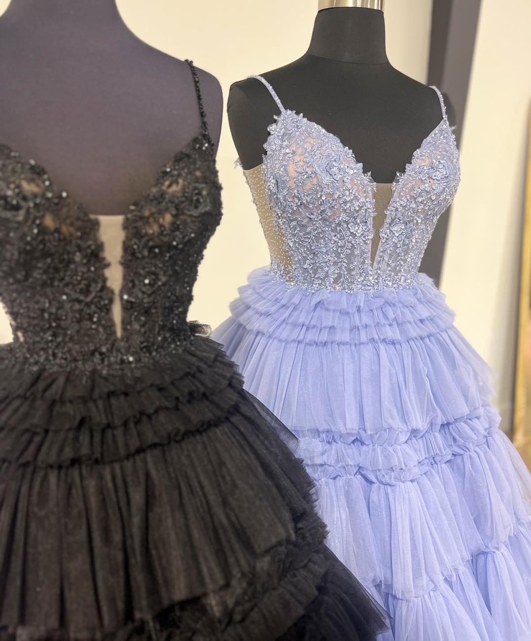 Straps Ball Gown Prom Dress with Lace Corset Bodice and Ruffle Skirt