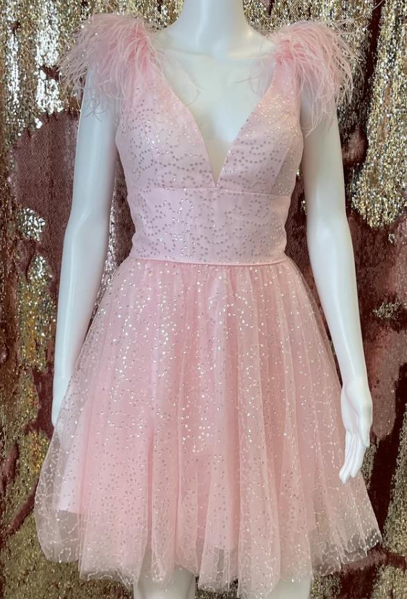 Sparkly Short Homecoming Dress with Feather