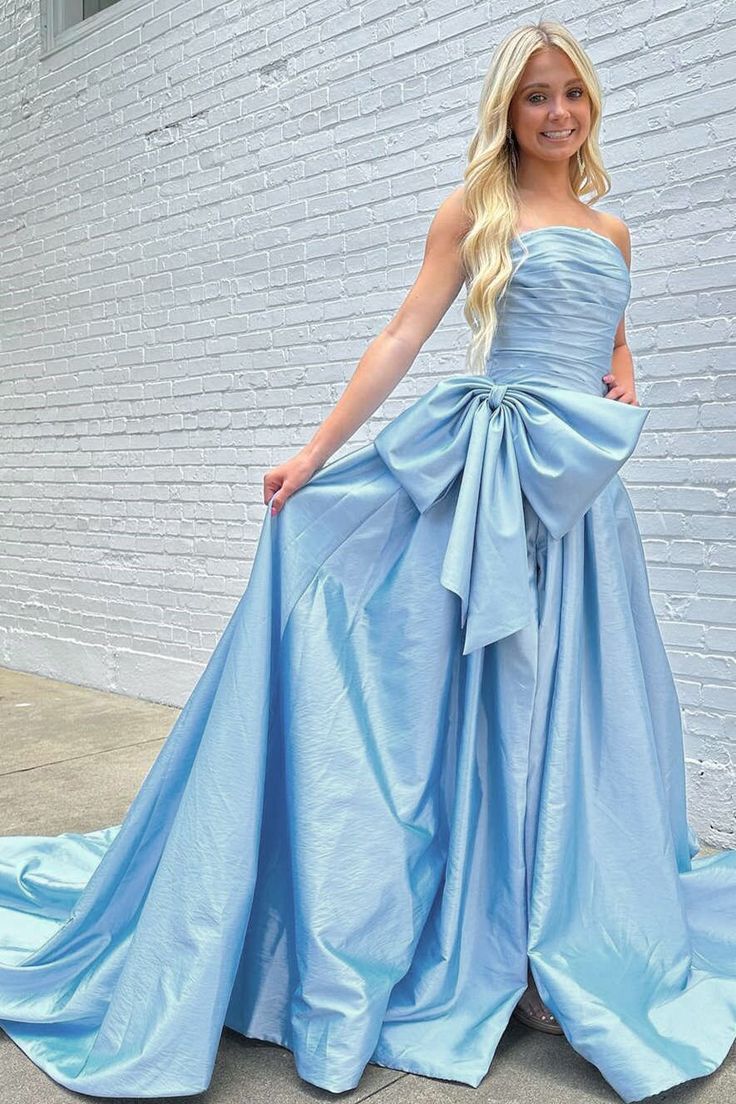 Strapless Long Prom Dress with Bow