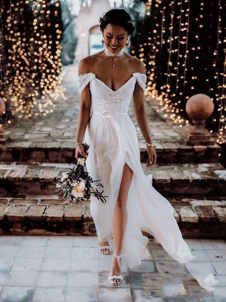 Off the Shoulder A-line Floor-Length Beach Wedding Dresses DTB139