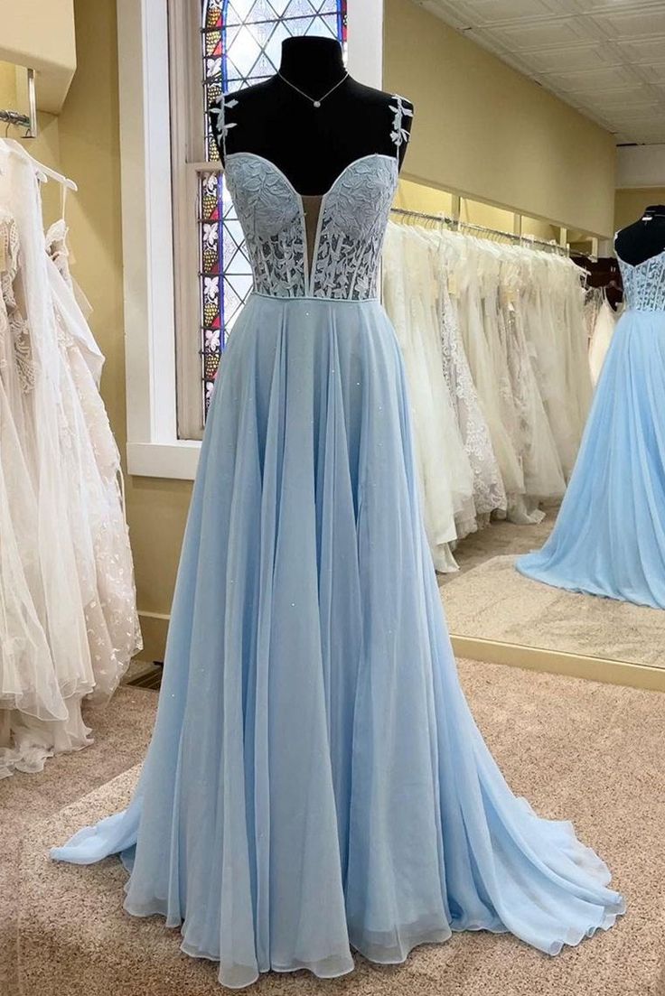 Straps A-Line Chiffon/Lace Long Prom Dress