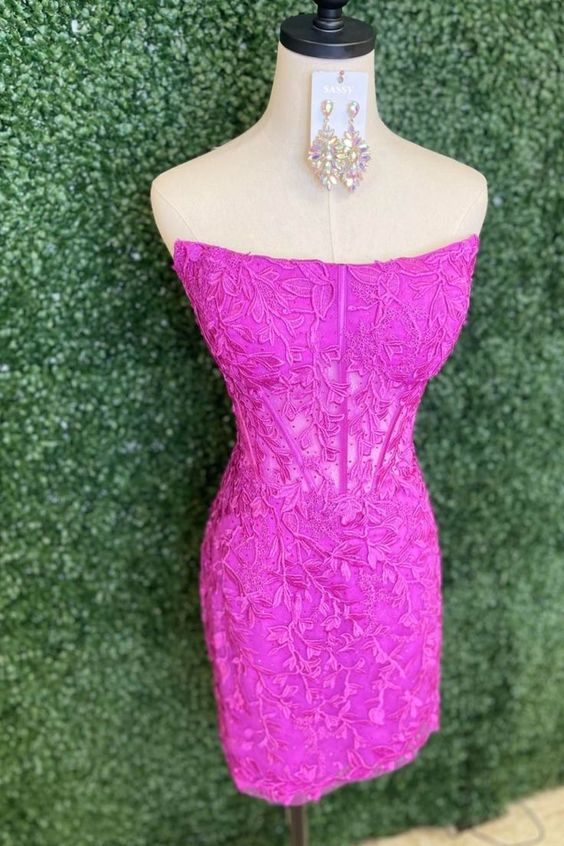 Strapless Leaf Lace Homecoming Dress