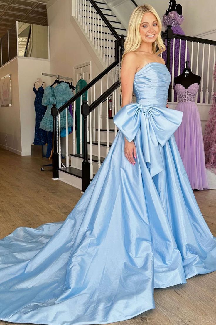 Strapless Long Prom Dress with Bow
