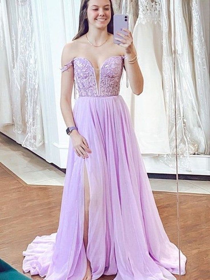 Straps A-Line Chiffon/Lace Long Prom Dress