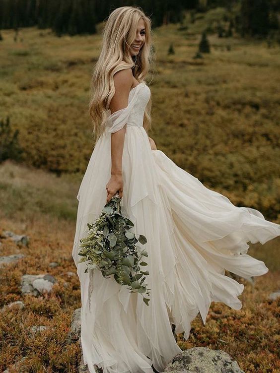 Off the Shoulder A-line Floor-Length Wedding Dresses DTB138