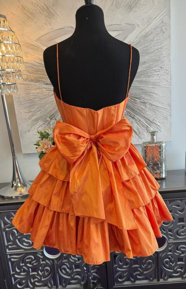 Straps Short Homecoming Dress with Ruffle Skirt