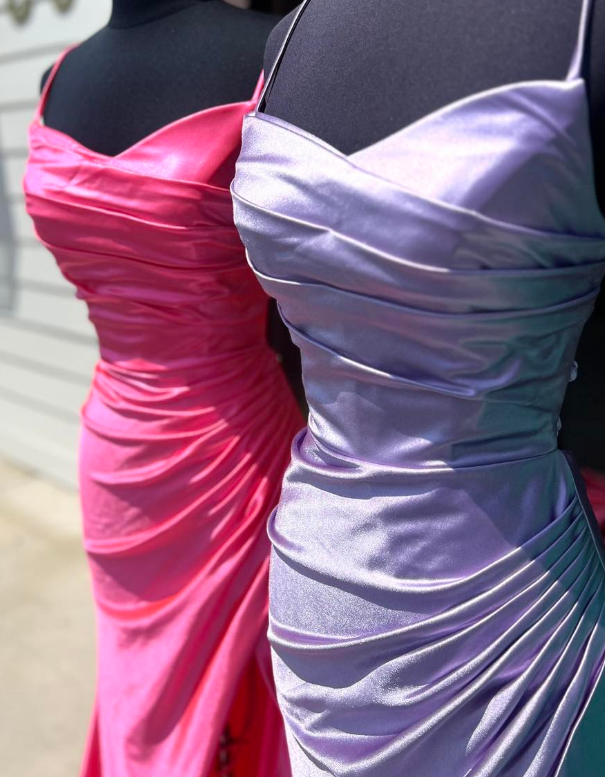 Straps Long Prom Dresses with Skirt Slit