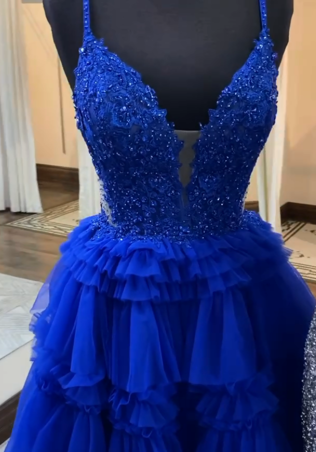 Straps Short Dress with Lace Top and Ruffle Skirt