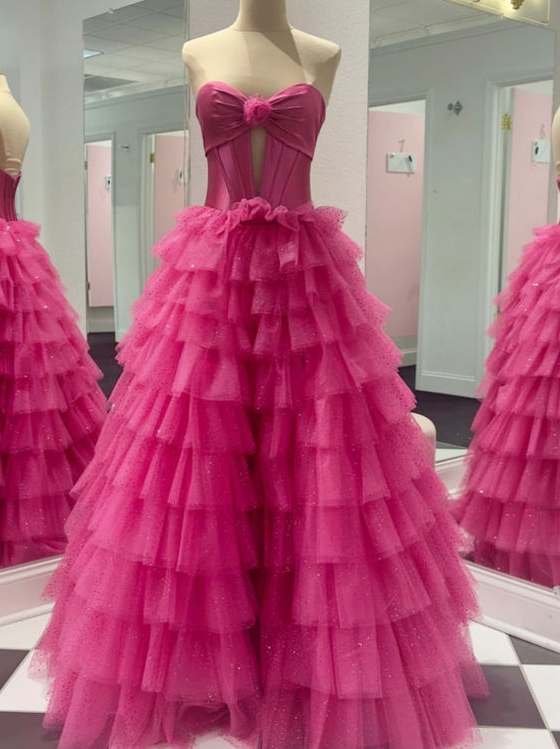 Strapless Long Prom Dress with Sparkly Ruffle Skirt