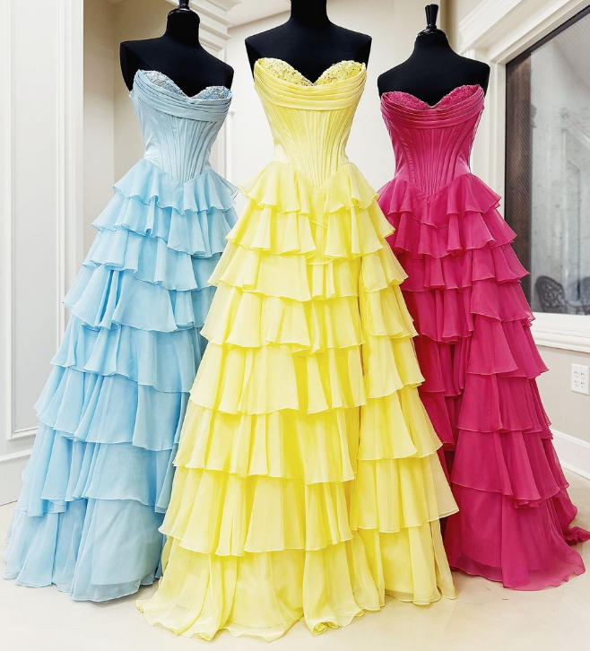 Strapless Ball Gown Long Prom Dress with Ruffle Skirt
