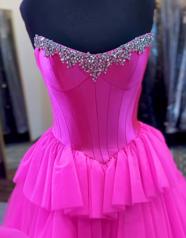 2025 New Style Ball Gown Long Prom Dress with Ruffle Skirt