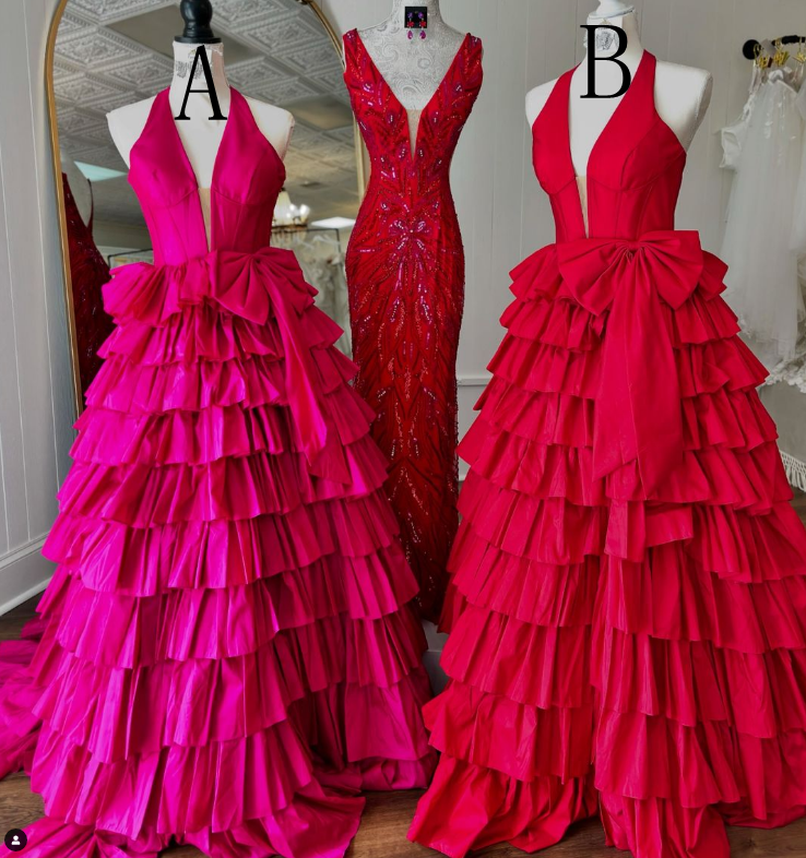 Halter Neck Long Prom Dress with Bow and Ruffle Skirt