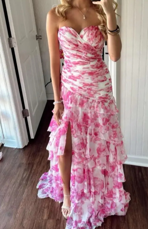 Strapless Mermaid Long Prom Dress with Ruffle Skirt