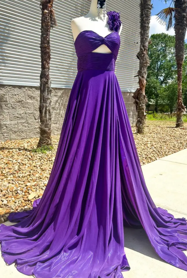 one shoulder keyhole dress A-Line Fuchsia One Shoulder Keyhole Pleated Metallic Prom Dress with Slit, Green / 00
