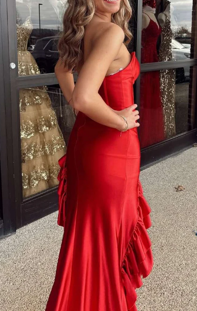 Red Mermaid High-low Long Prom Dress