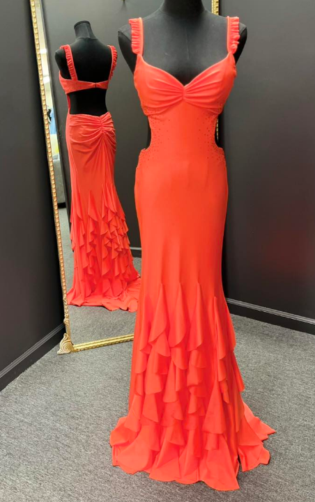 Straps Mermaid Long Prom Dress with Ruffle Skirt