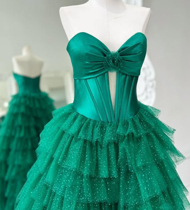 Strapless Long Prom Dress with Sparkly Ruffle Skirt