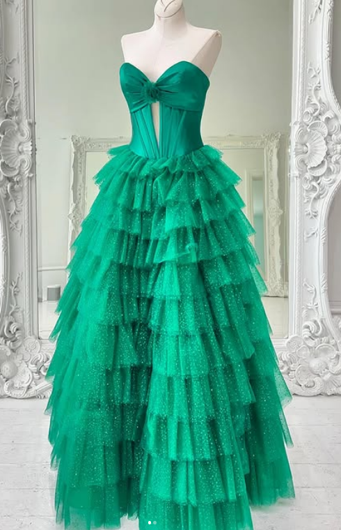 Strapless Long Prom Dress with Sparkly Ruffle Skirt