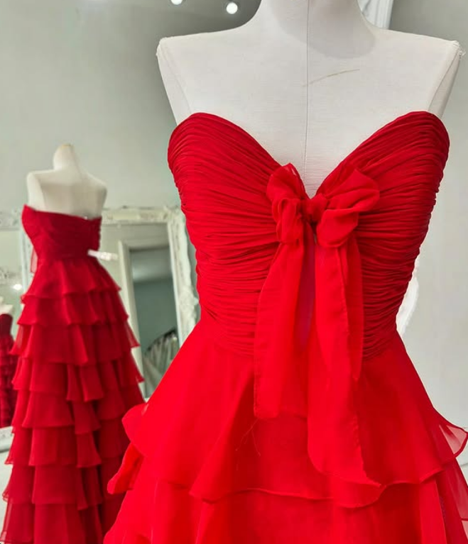 Chiffon Long Prom Dress with Bow on Bodice and Ruffle Skirt