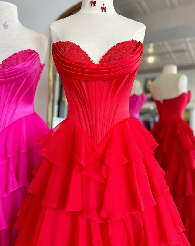 Strapless Ball Gown Long Prom Dress with Ruffle Skirt