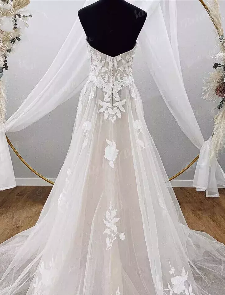 Strapless A-line Wedding Dresses,Custom Made Bridal Dress DTB120