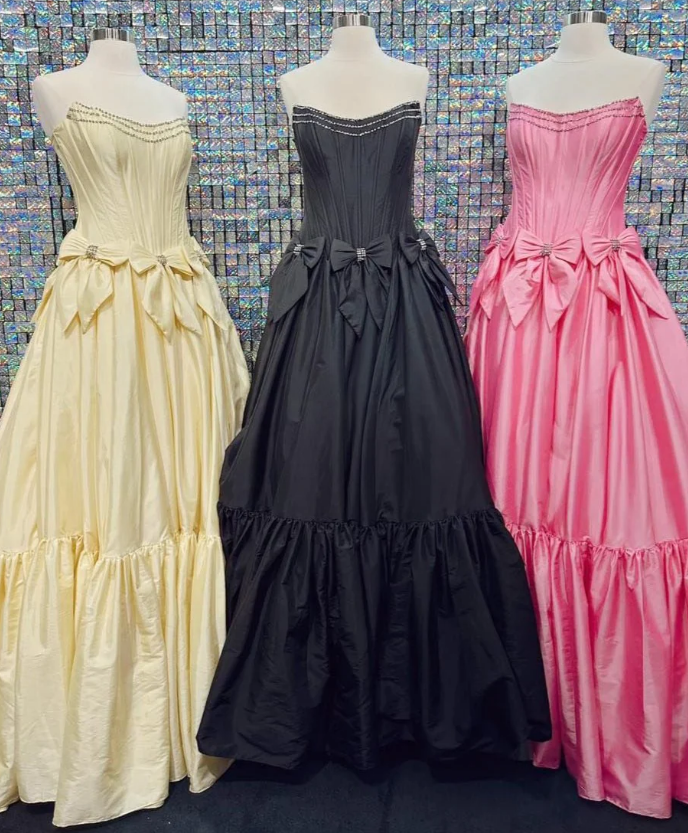 Strapless Royal Blue Long Prom Dress with Beading and Bow