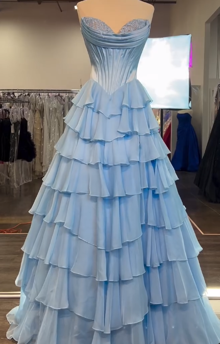 Strapless Ball Gown Long Prom Dress with Ruffle Skirt