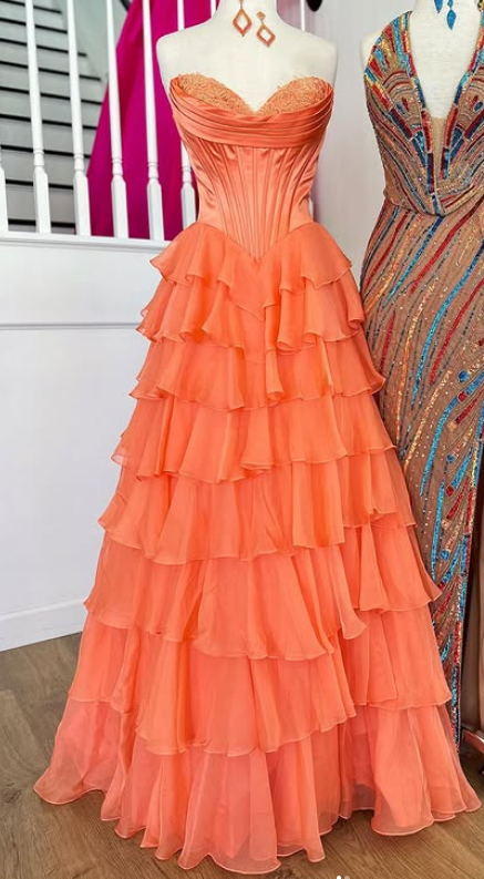 Strapless Ball Gown Long Prom Dress with Ruffle Skirt