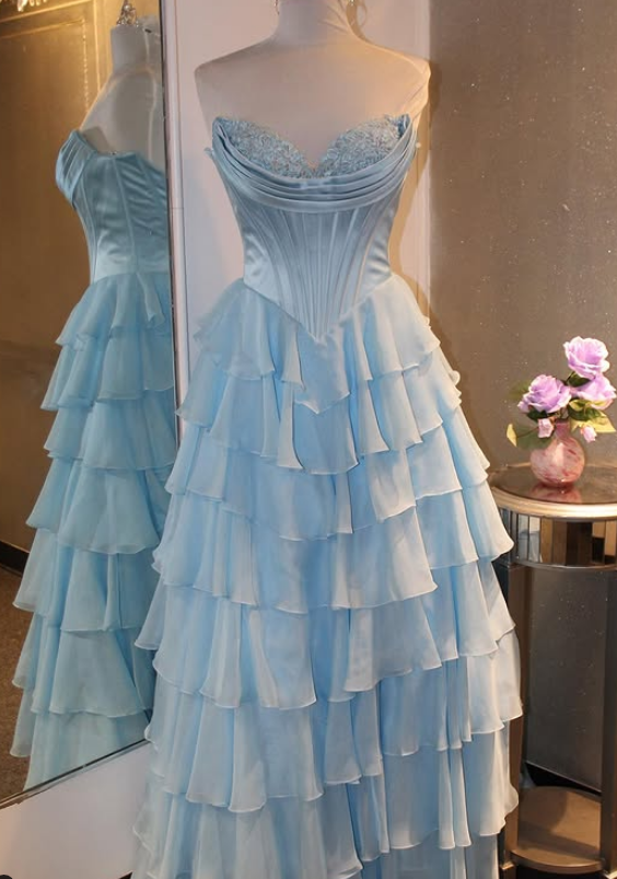Strapless Ball Gown Long Prom Dress with Ruffle Skirt
