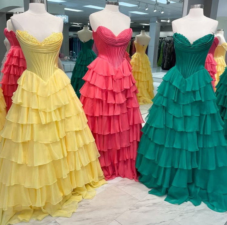 Strapless Ball Gown Long Prom Dress with Ruffle Skirt