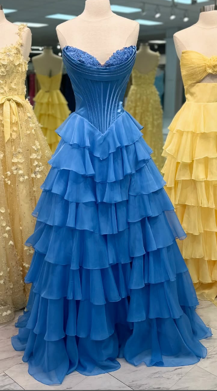 Strapless Ball Gown Long Prom Dress with Ruffle Skirt