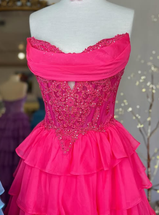 Strapless Long Prom Dress with Ruffle Skirt