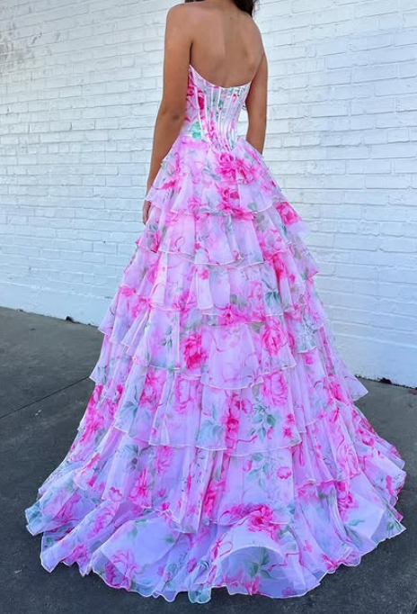 Strapless Long Prom Dress with Ruffle Skirt