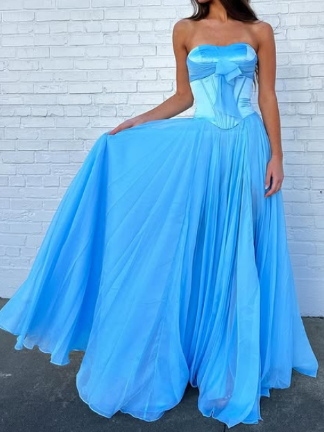 Strapless Long Prom Dress with Bow
