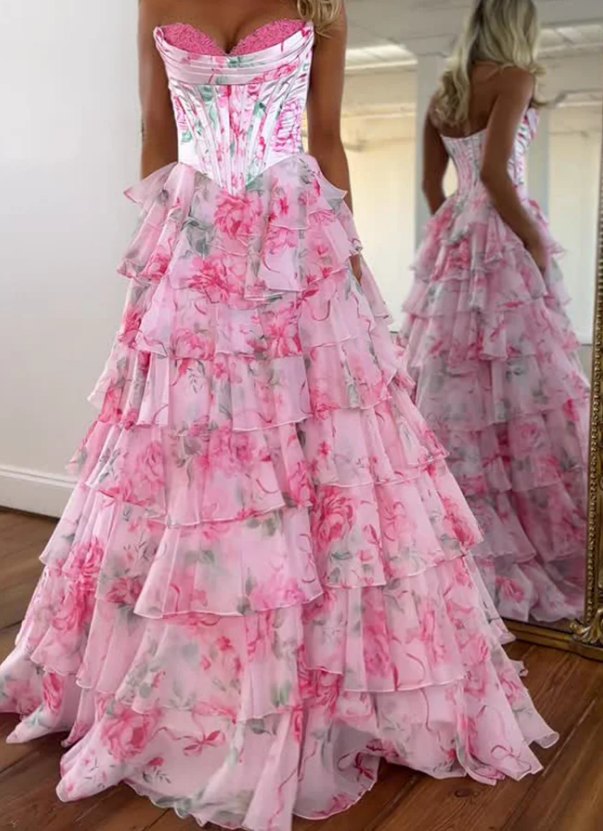 Strapless Long Prom Dress with Ruffle Skirt