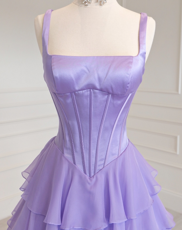 Straps Long Prom Dress with Ruffle Skirt