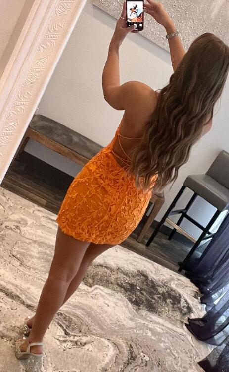 Sexy Leaf Lace Fitted Homecoming Dress with Strappy Lace up Back