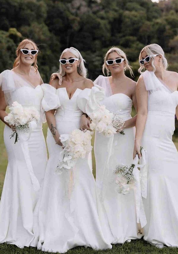 One Shoulder White Satin Mermaid Long Bridesmaid Dress DTB101