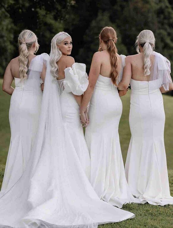 One Shoulder White Satin Mermaid Long Bridesmaid Dress DTB101