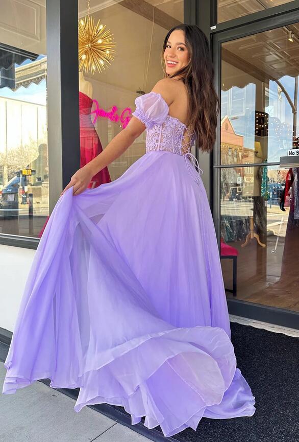 Strapless A-Line Chiffon/Lace Long Prom Dress