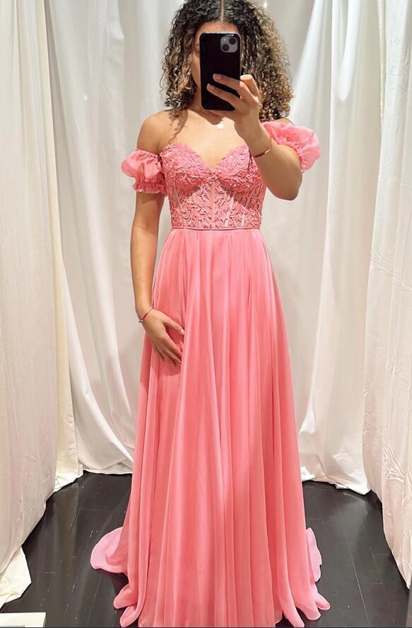 Strapless A-Line Chiffon/Lace Long Prom Dress
