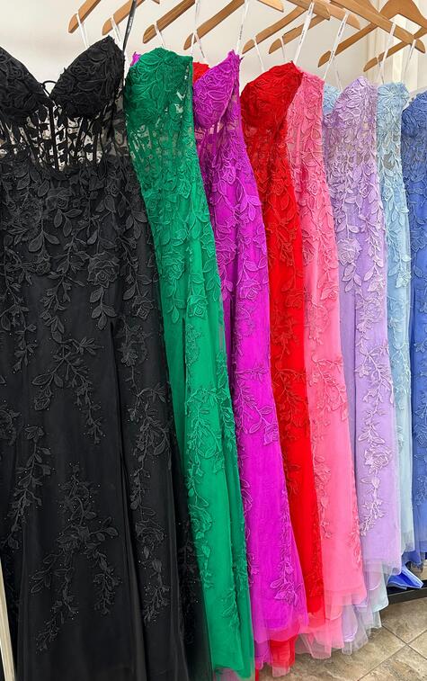 Strapless Leaf Lace Long Prom Dress with Sheer Corset Bodice