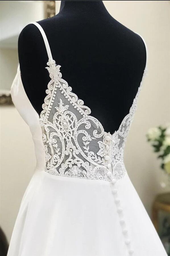 V-neck A-line Chiffon/Lace Beach Wedding Dress DTB158